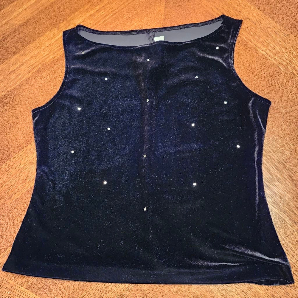 Women's J.R. NITES by CALIENDO Black Velvet Rhinestone Tank Top M A2